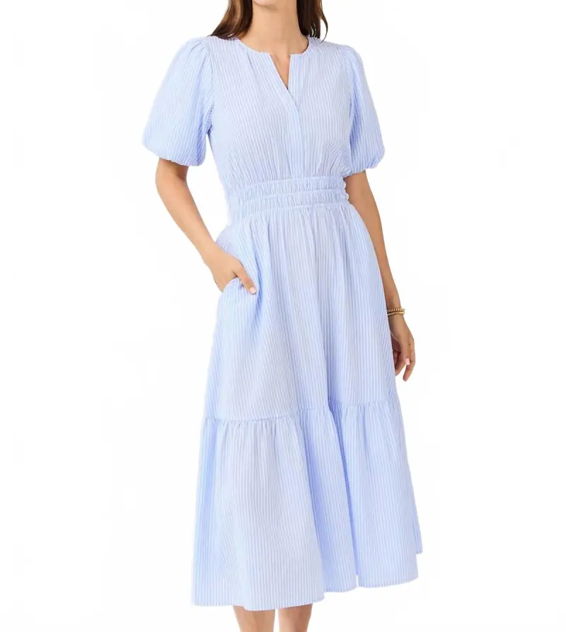 Tracy Seer Sucker Pin Strip Maxi Dress In Blue 1