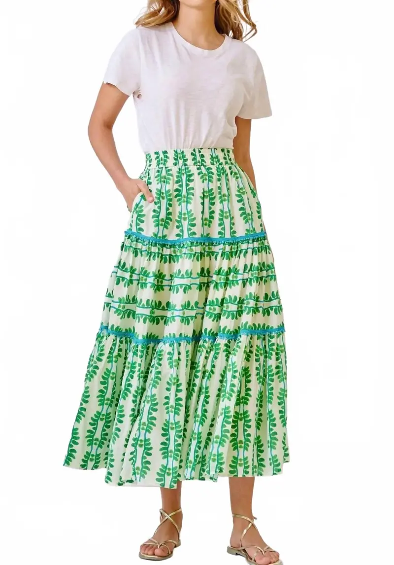 Triple Tiered Maxi Skirt In Palm Leaf 1