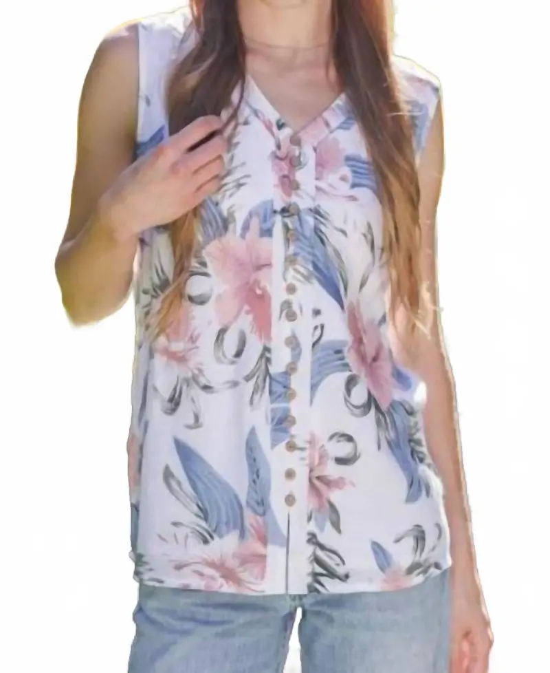 Tropical Print Sleeveless Blouse In Multicolor 1