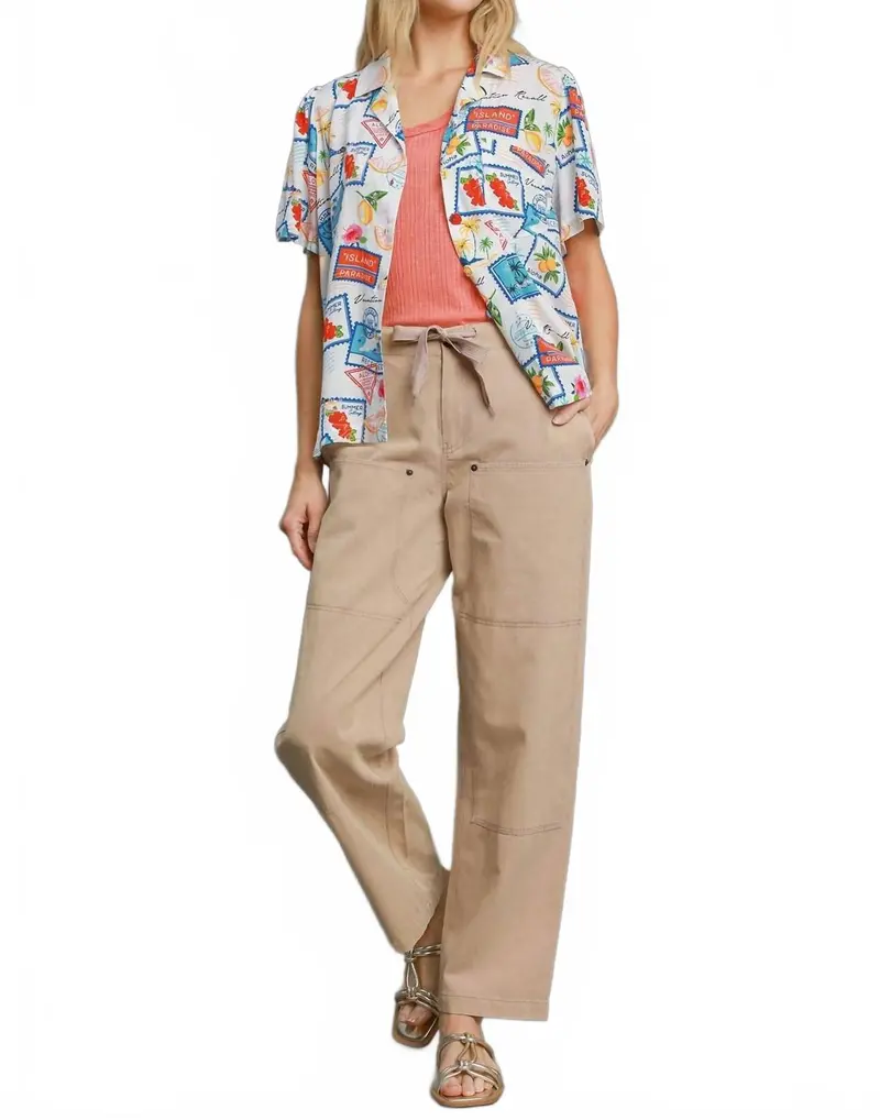 Tropical Resort Print Button-Down Top In Multicolor 1