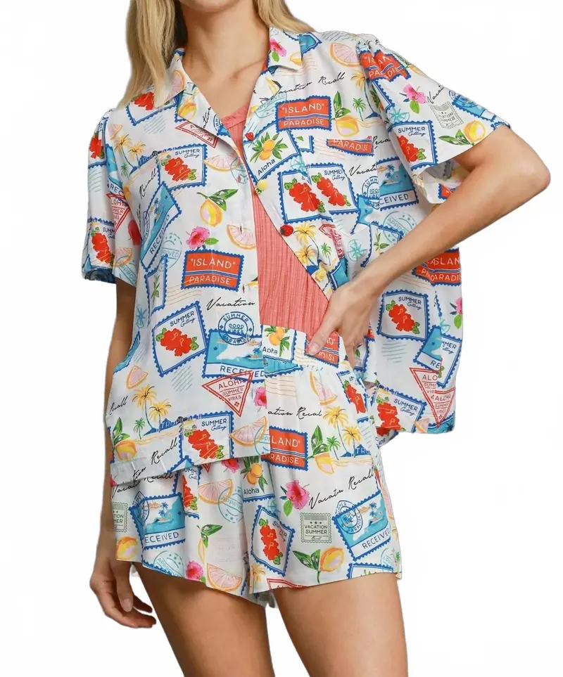 Tropical Resort Print Elastic Waist Shorts In Multicolor 1