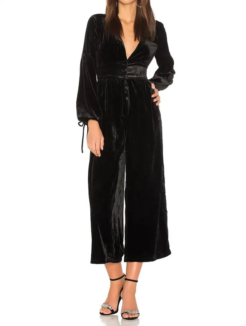 True Lovin Velvet One Piece Jumpsuit In Black 1