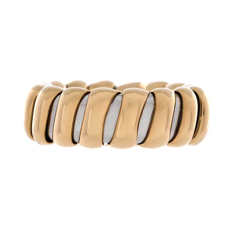 Tubogas Band Ring 18K Yellow Gold And Stainless Steel Wide 1