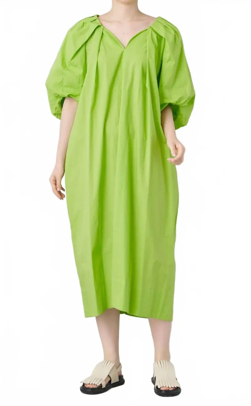 Tucked Cocoon Dress In Apple 1
