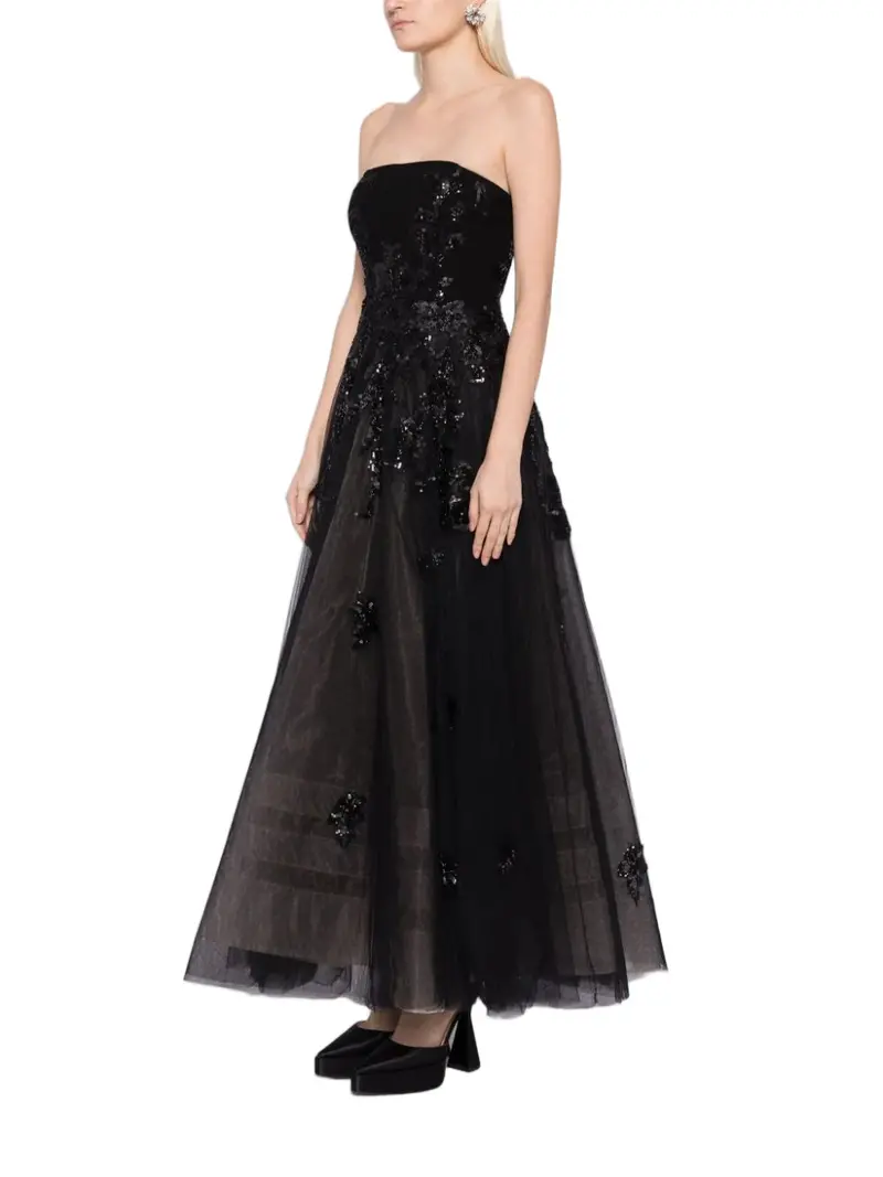 Tulle Beaded Dress With A Crepe Strapless Top 1