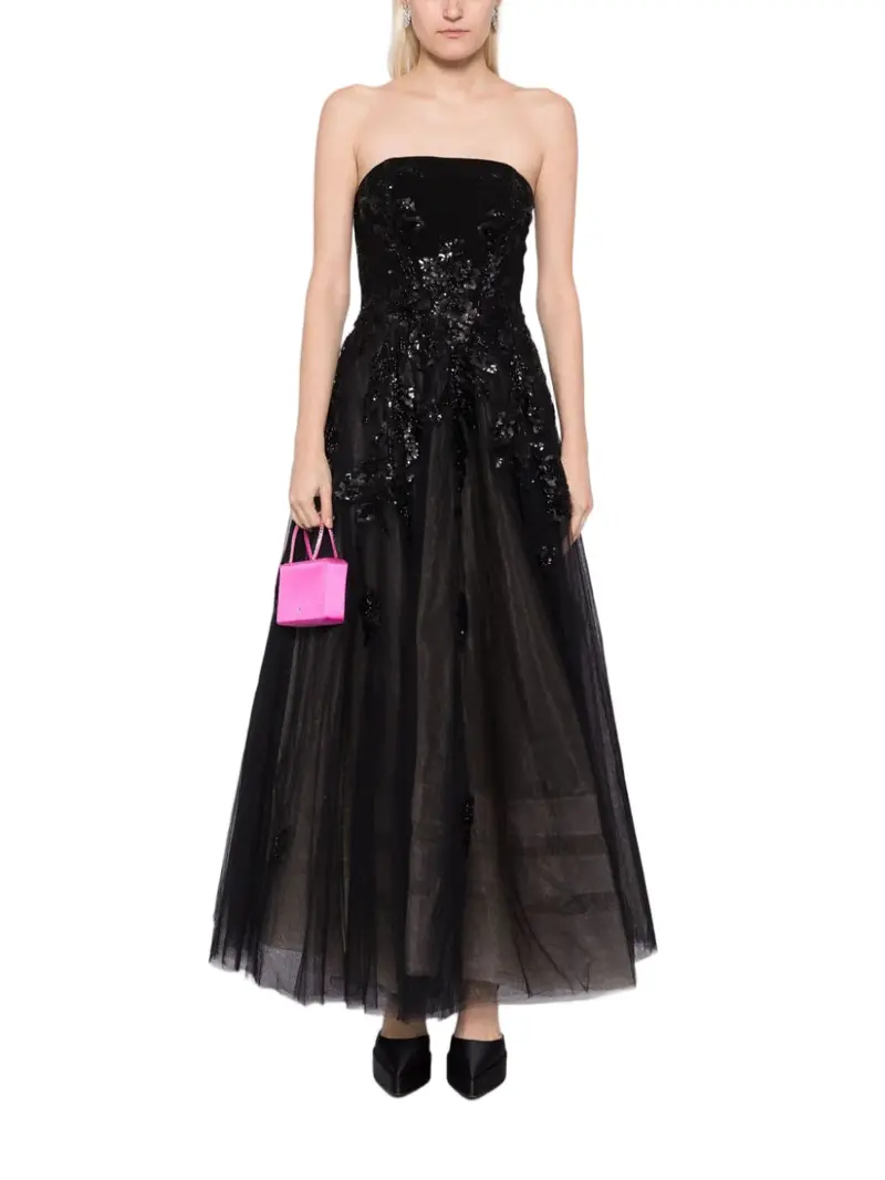 Tulle Beaded Dress With A Crepe Strapless Top 2
