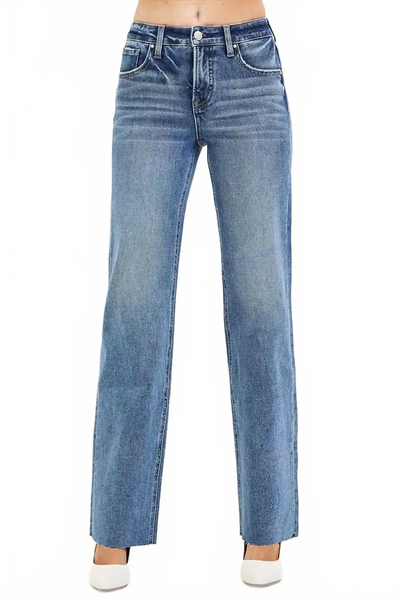 Tummy Control Mid Rise Straight Jean In Med Wash 1