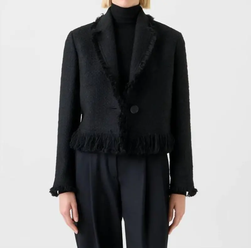 Tweed Fringe Short Jacket In Black 1
