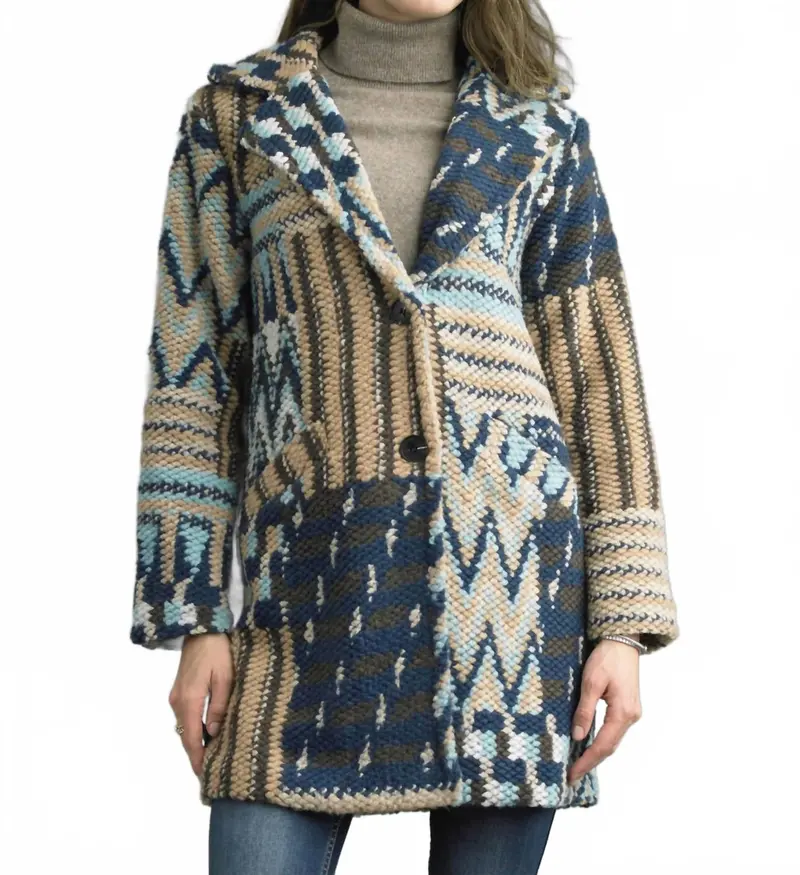 Tweed Long Boucle Coat In Blue Multi 1
