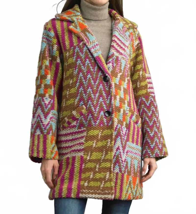 Tweed Long Boucle Coat In Fuschia 1
