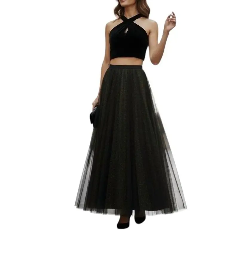 Two Piece Velvet Shimmery Prom Gown In Black/Gold 1
