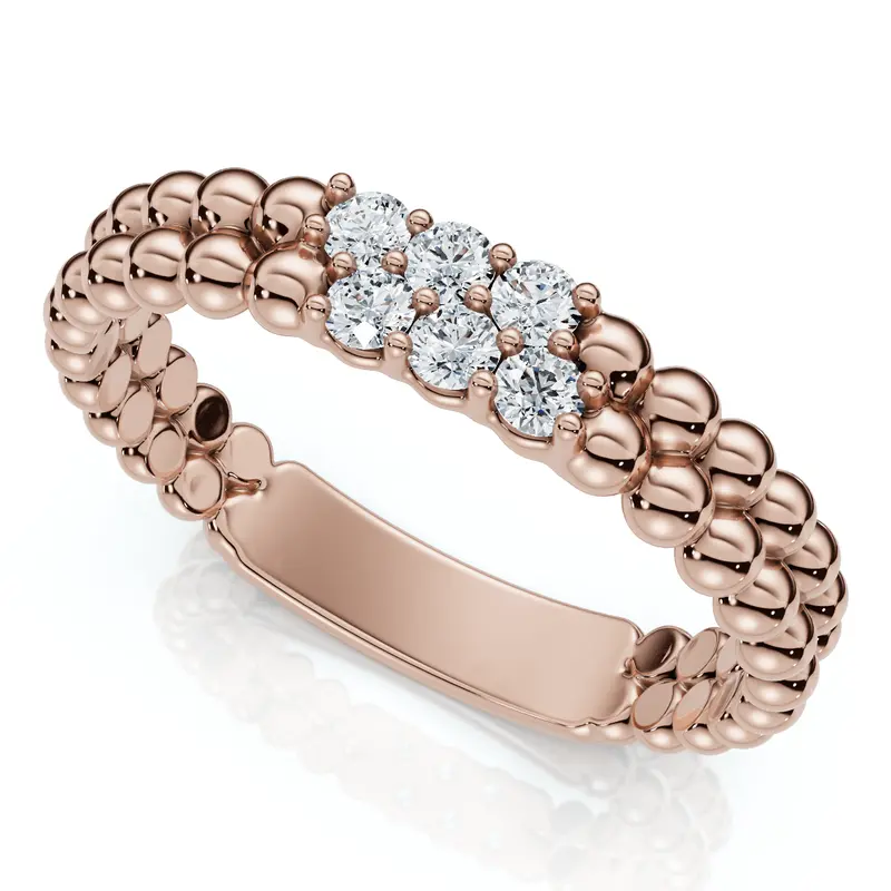 Two Row Beaded Diamond Stackable Ring 14K Gold Or Platinum Lab Grown 1