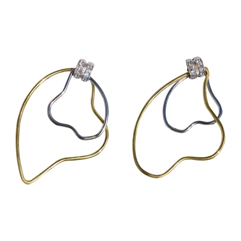 Two Tone 925 Sterling Silver Earrings With Aaa Grade Cz In Clear 1