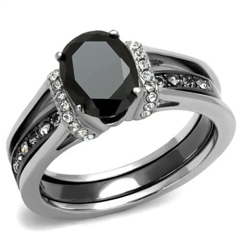 Two-Tone Ip Black Stainless Steel Ring With Synthetic Synthetic Glass In Jet 1