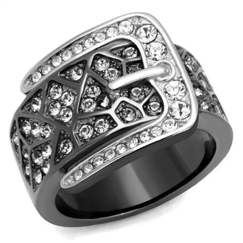 Two-Tone Ip Black Stainless Steel Ring With Top Grade Crystal In Black Diamond 1