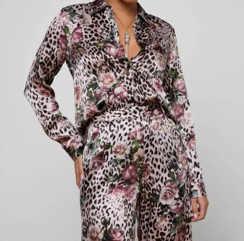 Tyler Long Sleeve Blouse In Multi Rose Cheetah 1