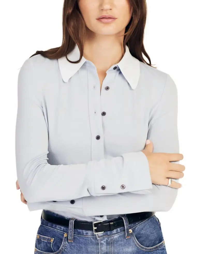 Ulla Button Down Knit Top In Blue 1