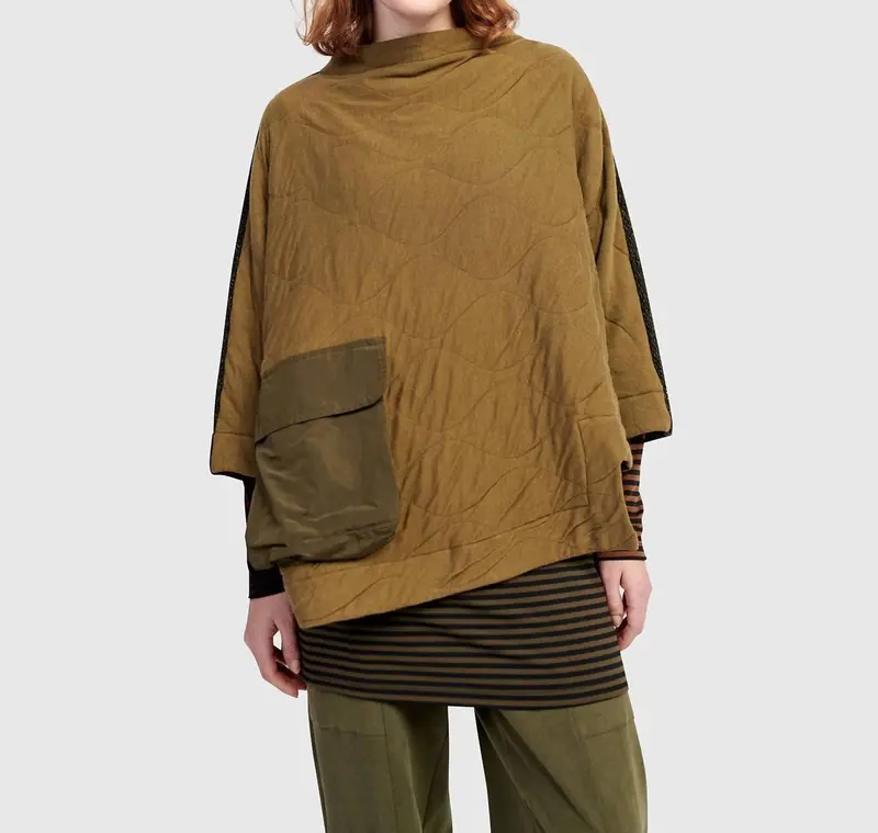 Urban Sah Quilted Pullover Sweater In Khaki 1