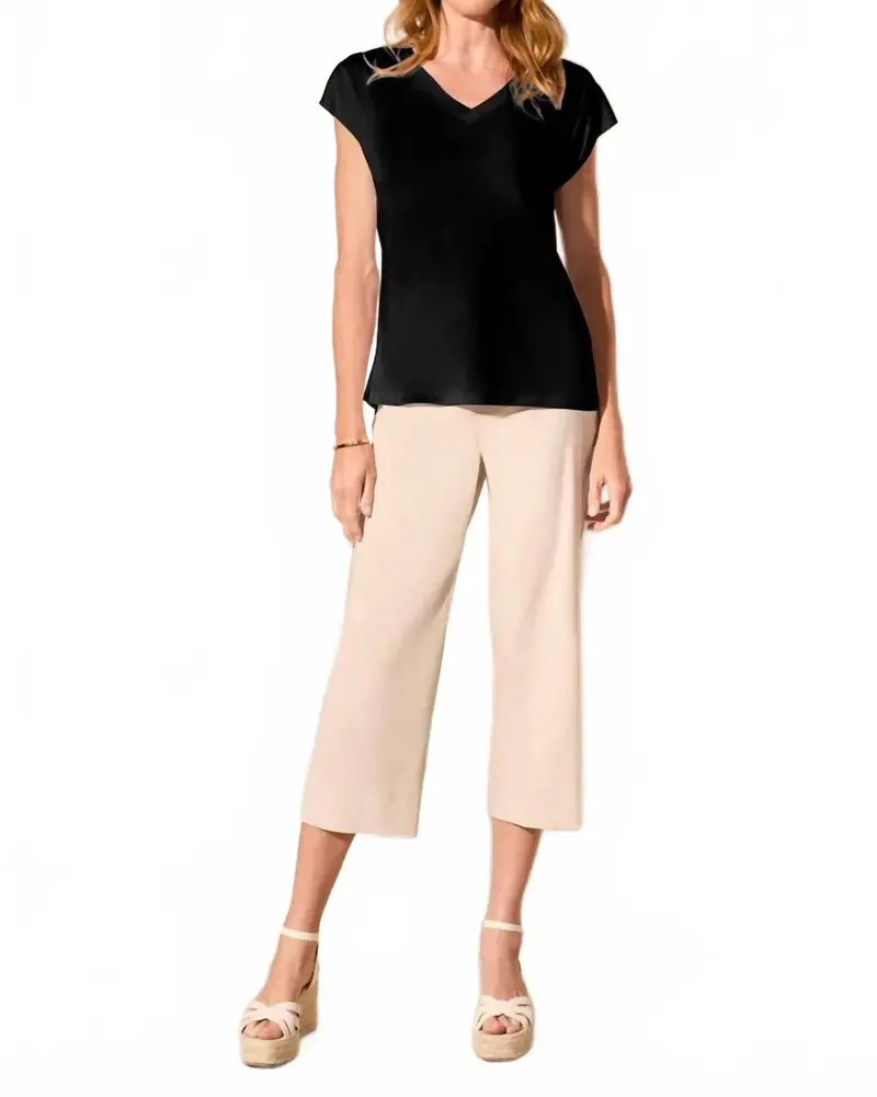 V-Neck Cap Sleeve Top In Black 1