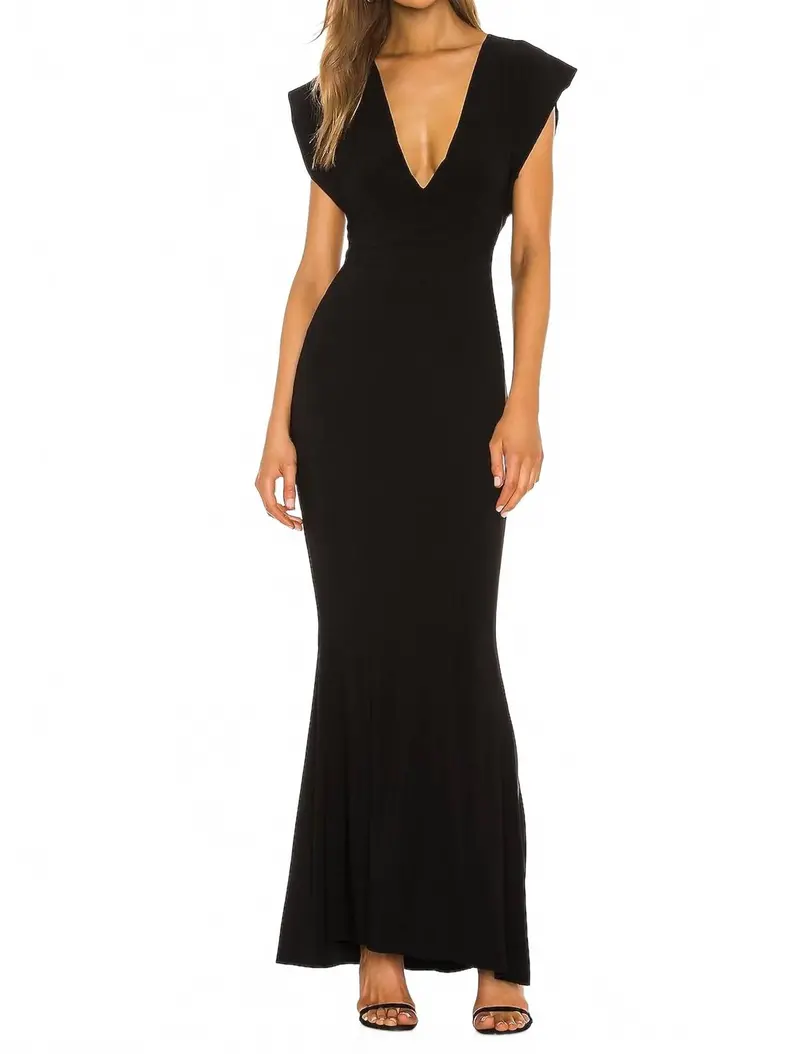 V-Neck Rectangle Gown In Black 1