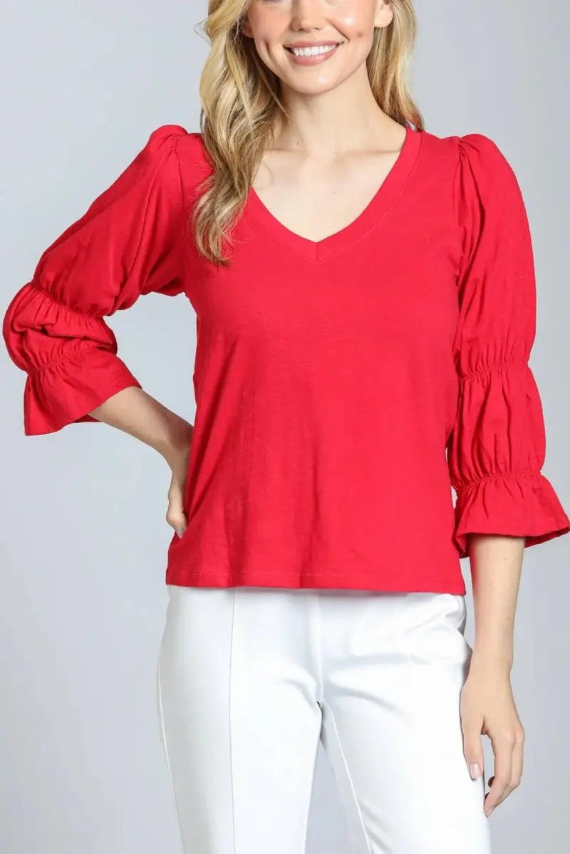 V Neck Renaissance Sleeve Blouse In Rocco Red 1