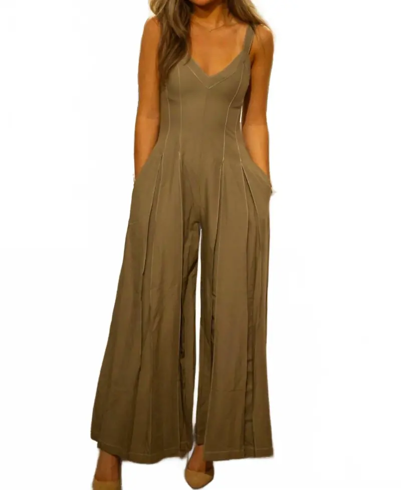 V-Neck Romper In Khaki Erin 1