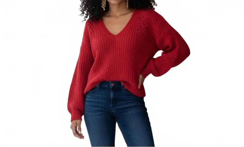 V-Neck Sweater In Red 1