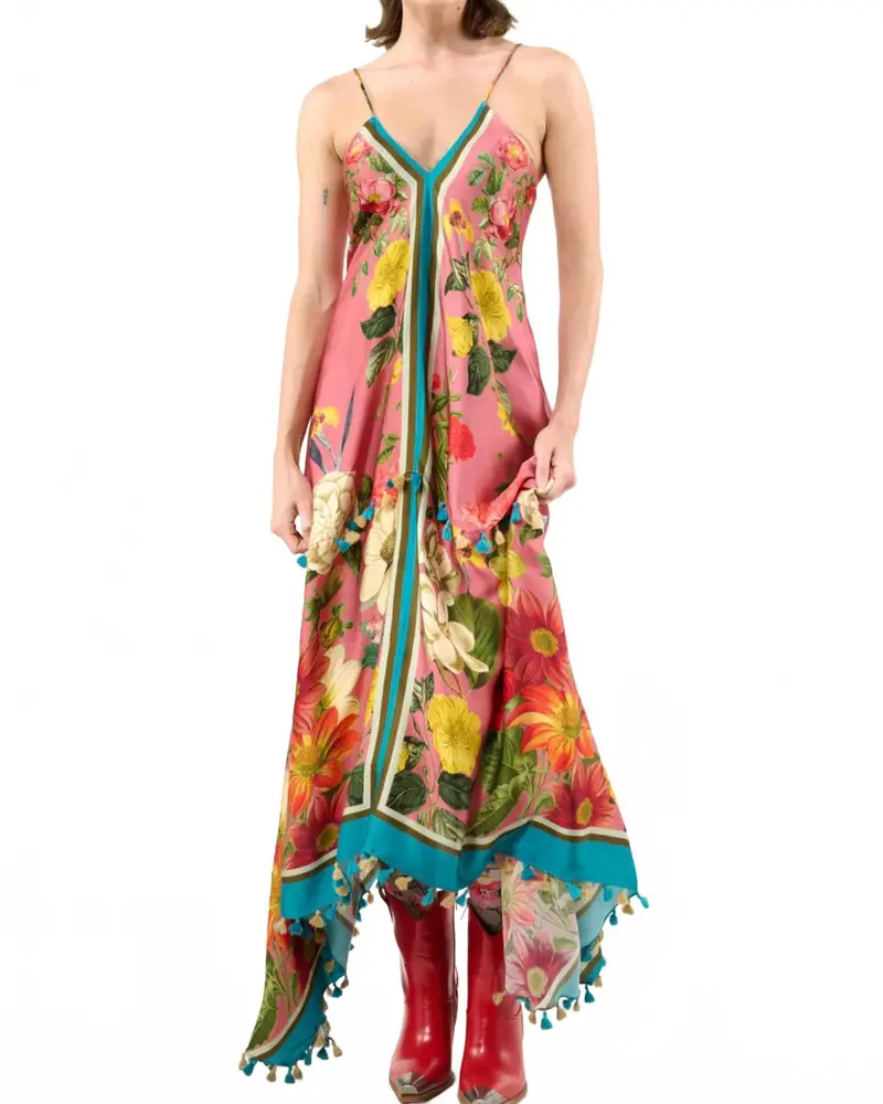 Valentine Tasseled Dress In Dusty Rose Floral 1