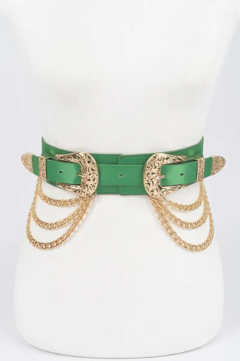 Vegan Elastic Belt With Metal Chain And Buckle 1