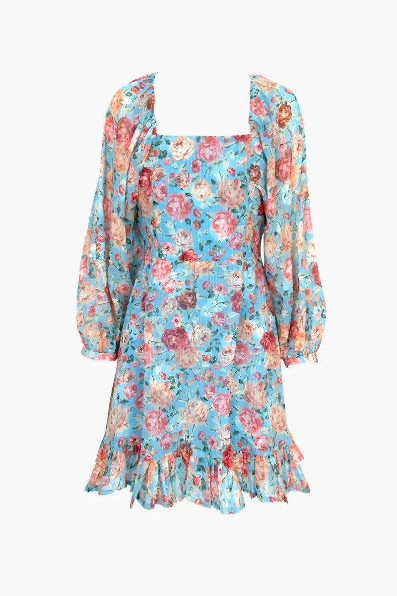 Vero Poet Sleeve Dress In Baby Blue 2