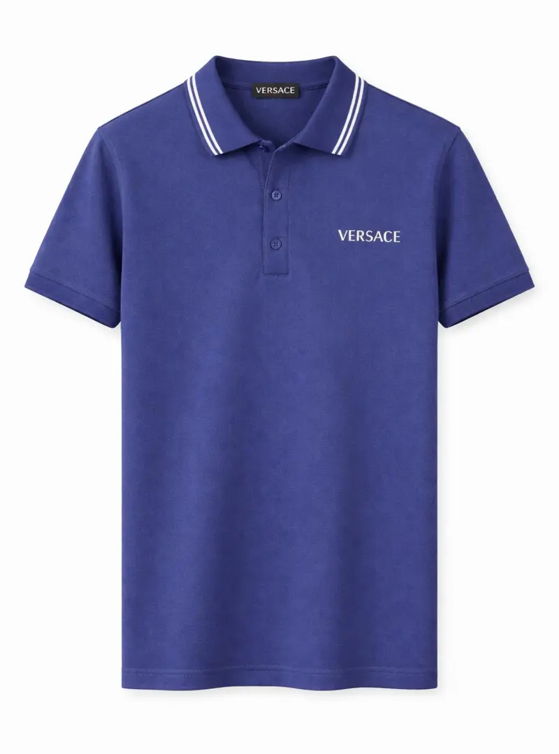 Versace Embroidered Cotton Polo Shirt - Navy 1