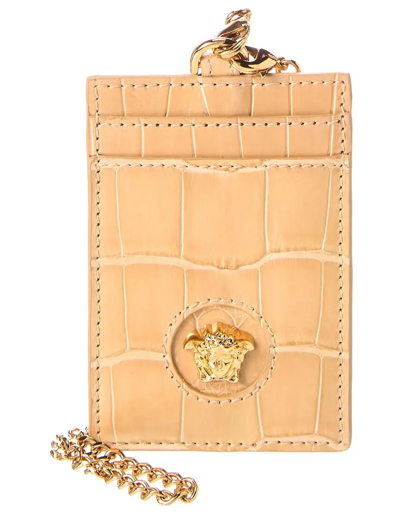Versace La Medusa Croc-Embossed Leather Card Holder On Chain 1