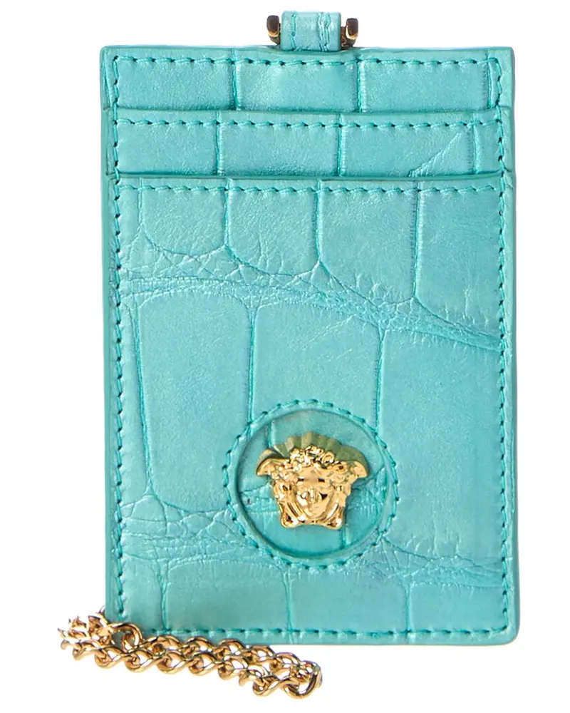 Versace La Medusa Croc-Embossed Leather Card Holder On Chain 1