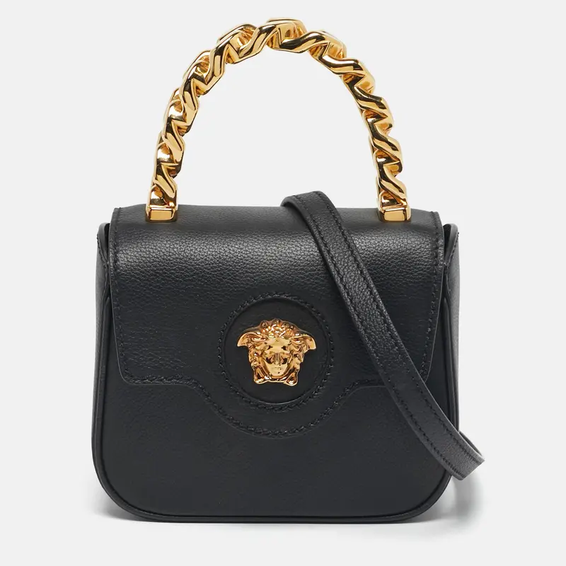 Versace La Medusa Mini Black Leather Top Handle Bag 1