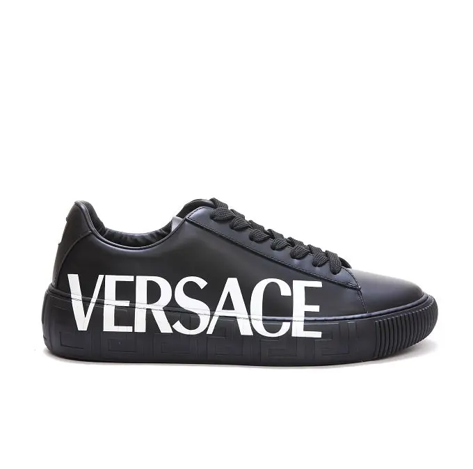Versace Men's Black Leather Greca Logo Low-Top Sneakers 1