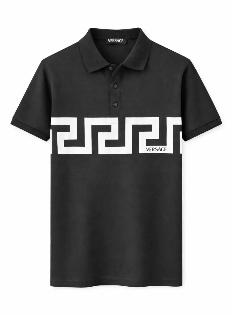 Versace Short Sleeve Cotton Polo Shirt - Black 1