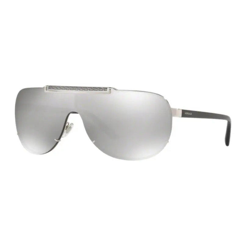 Versace Sunglasses Shield Semi Rim, Silver Frame And Light Grey Mirror Silver Lens Ve214010006g 1