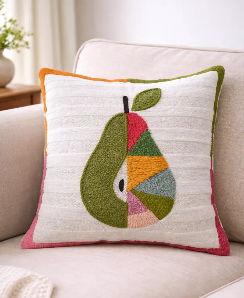 Vibhsa Dear Pear Textured Stripe Embroidered Decorative Pillow, 20" X 20" 1