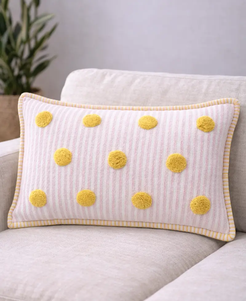 Vibhsa Polka Fun Tufted Dot Stripe Decorative Lumbar Pillow, 14" X 24" 1