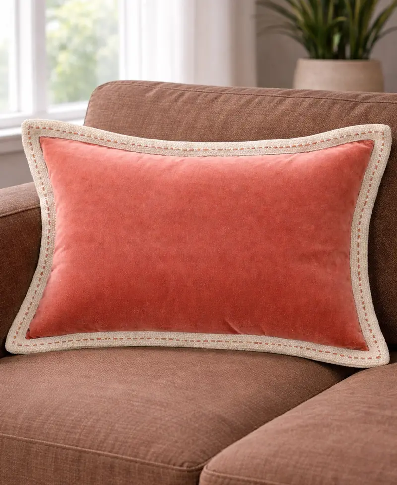 Vibhsa Solid Velvet Pick-Stitch Decorative Lumbar Pillow, 14" X 20" 1