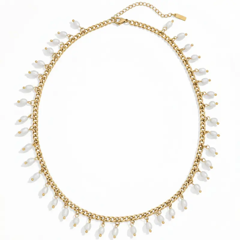 Vicentina 18K Yellow Gold Plated 16" Fresh Water Pearl Necklace 1