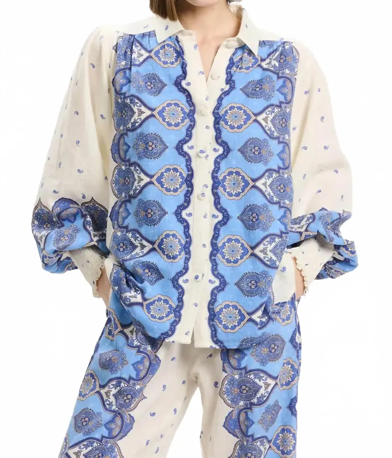 Viki Boho Shirt In Blue Paisley Print 1