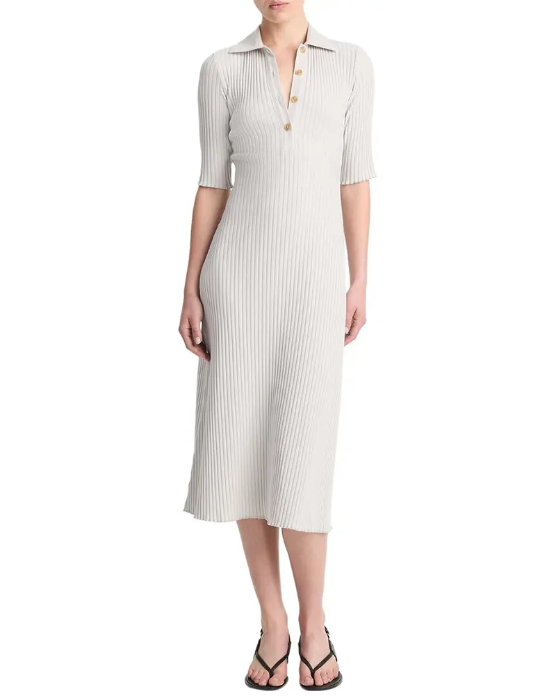 Vince Rib Elbow-Sleeve Polo Midi Dress 1