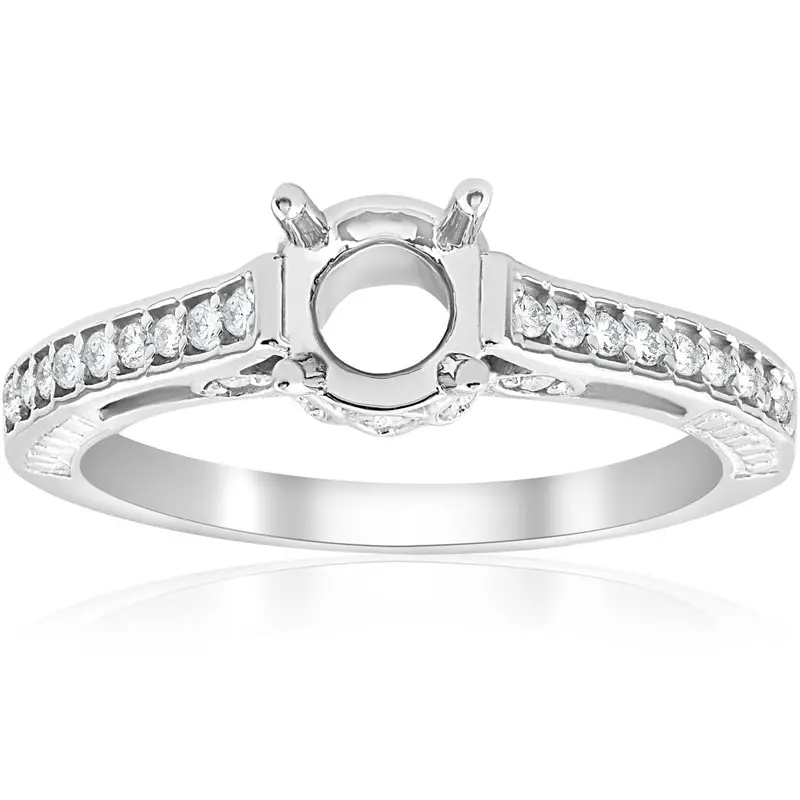 Vintage 1/5Ct Semi Mount Engagement Ring Setting 14K White Gold Size Selectable 1