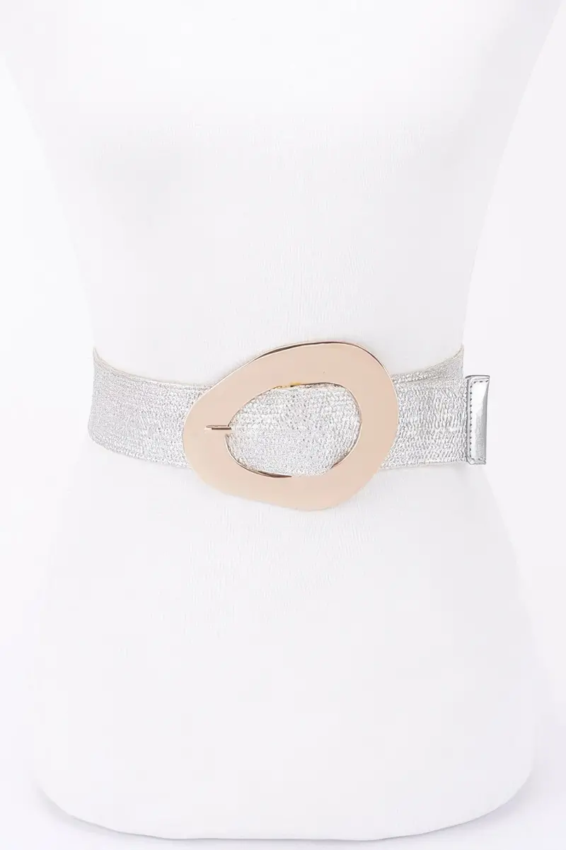 Vintage Buckle Metallic Stretch Straw Plussizebelt 1