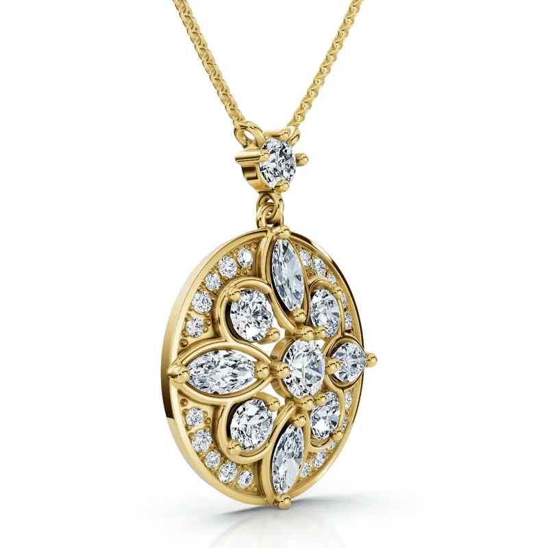Vintage Diamond Circle Pendant 14K Gold Lab Grown 18" Necklace Ef/Vs 1