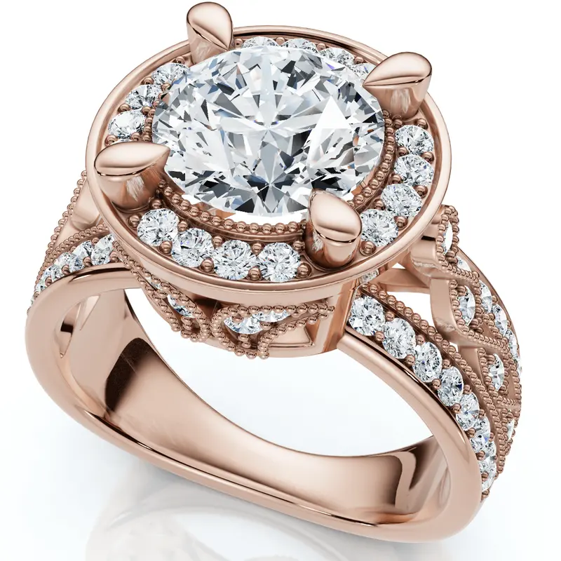 Vintage Filigree Diamond Halo Engagement Ring 14K Two-Tone Gold 2