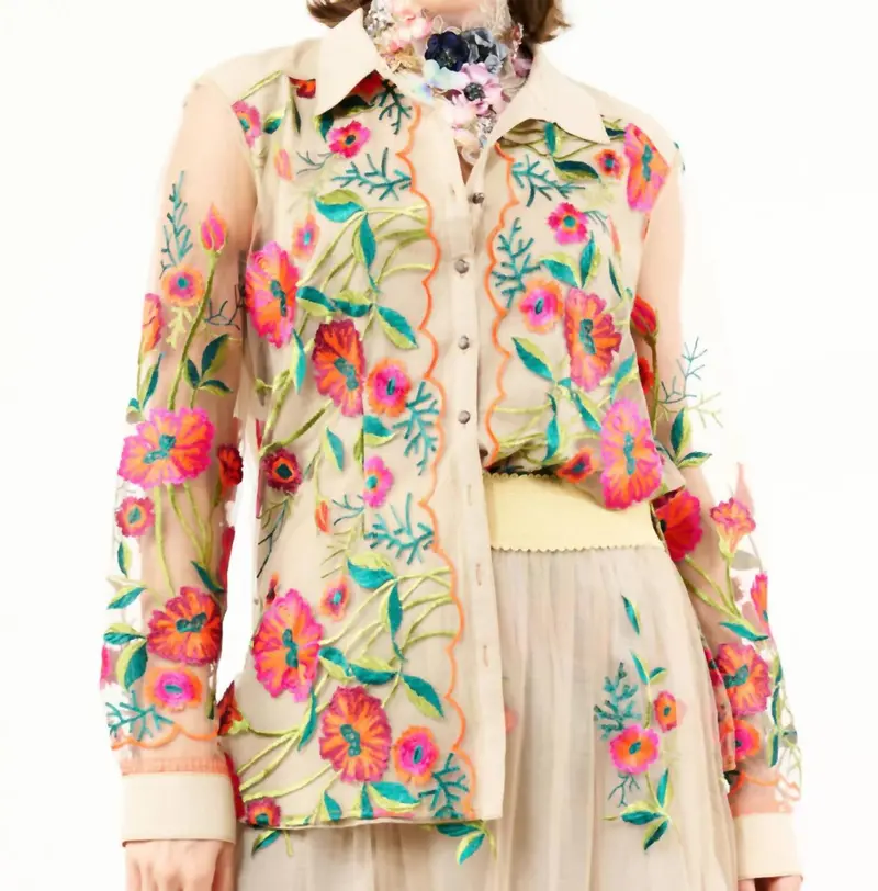 Vintage Floral Embroidered Shirt In Beige Tulip 1