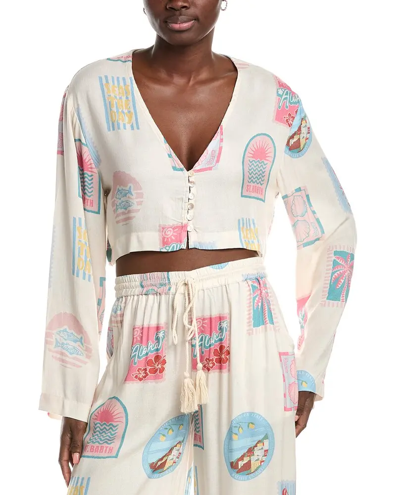 Vintage Havana Printed Crepe Long Sleeve Blouse 1