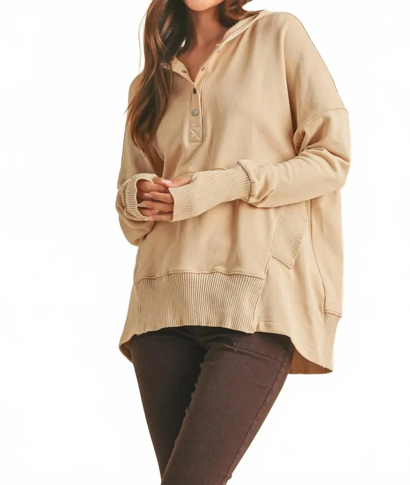 Vivi Pullover With Front Pouch Pocket Hoodie In Beige 1